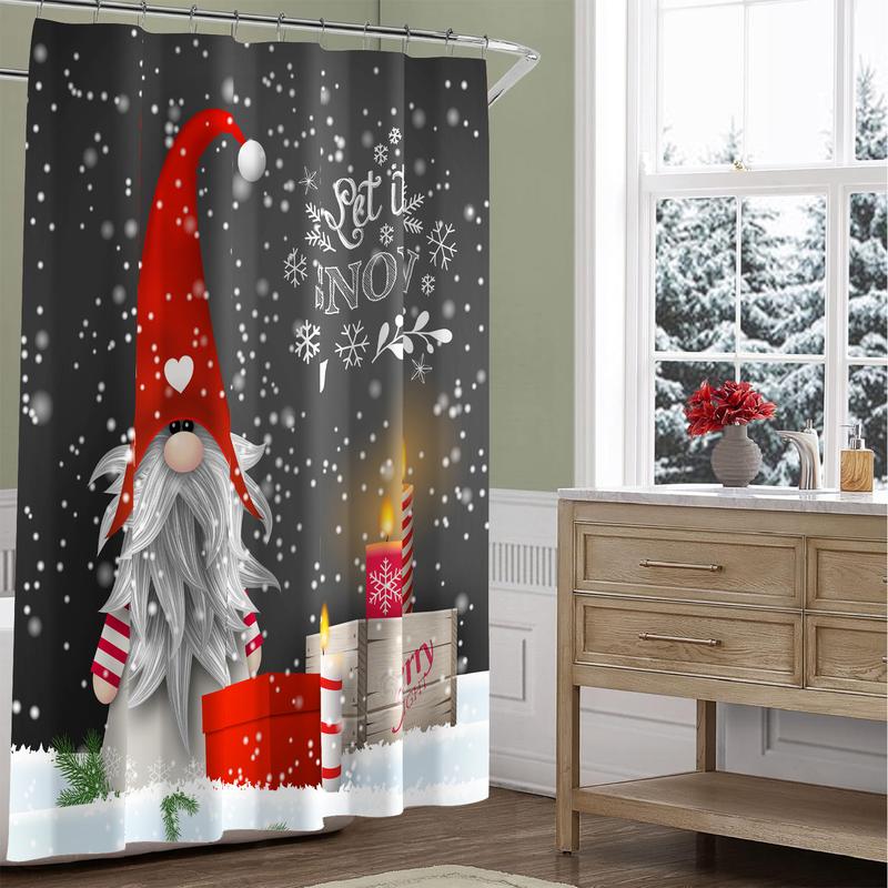 PAUSEBOLL Gnome Shower Curtains for Bathroom Lovely Cute Sprite Christmas Let it Snow Fabric Shower Curtain Winter Xmas Holiday Bathroom Curtain Set with Hooks Included 72x72 inches