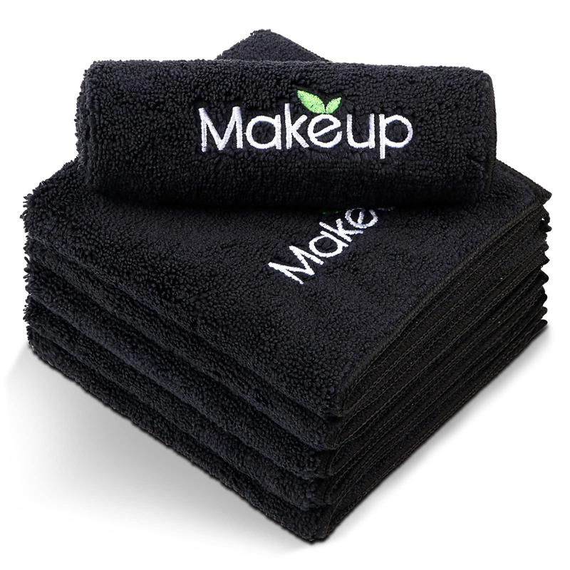 Makeup Remover Wash Cloths - Super Soft & Quick Dry Microfiber Face Towel, Absorbent Washcloths for Cleansing, Fingertip Face Towels for Makeup Removal, 13 x 13 inch, Pack of 6, Black