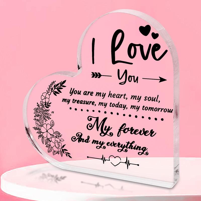 Heart Shaped Acrylic Plaque, 1 Count Creative Loving Quotes Design Ornament, Gift for Him, Her, Girlfriend, Thank You Gift, Home Decor, Room Decor