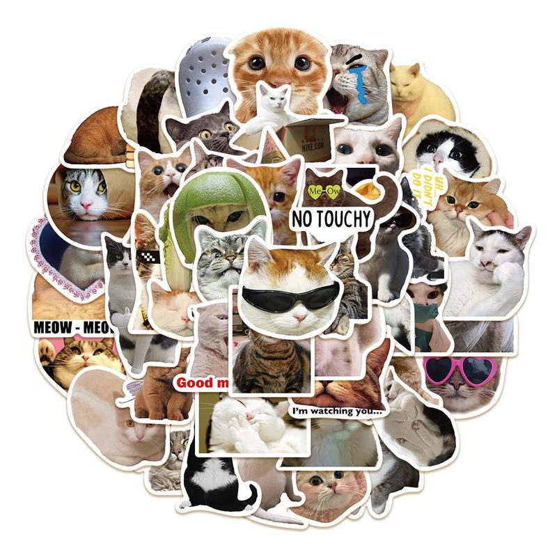 Cat Pattern Sticker, 50pcs set Waterproof Self Adhesive Sticker, Decor Sticker for Gift Greeting Card Water Bottle Laptop Phone