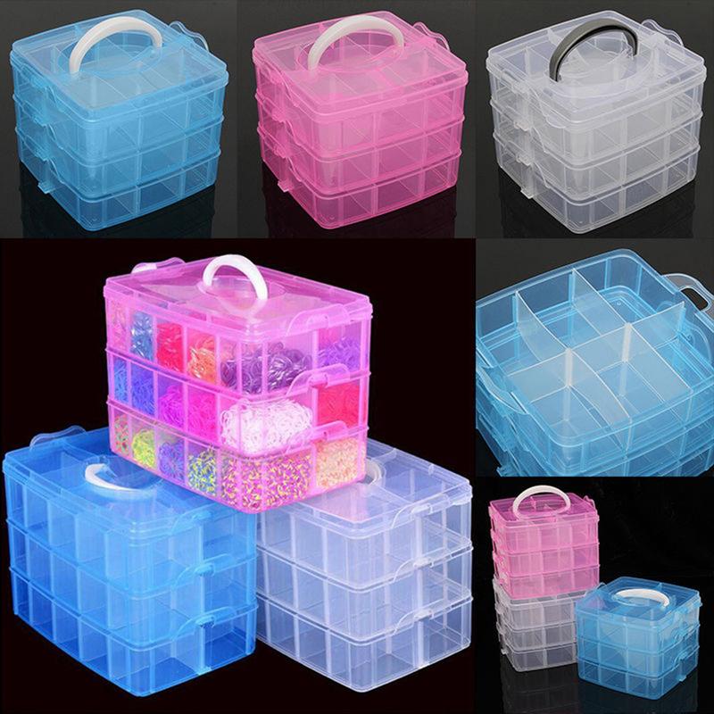 Warkul 3 Layers 18 Compartments Clear Storage Box Container Jewelry Bead Organizer Case Light Plastic Transparent Transparent