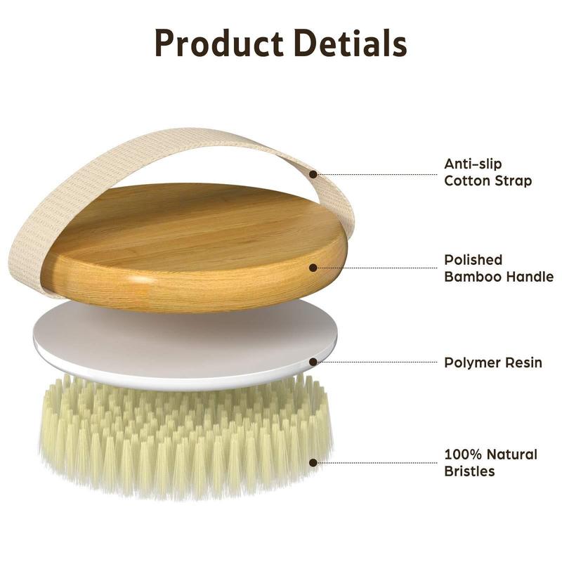 2-pack bamboo dry brush: suitable for wet and dry brushing, with soft and hard bristles, suitable for all skin types