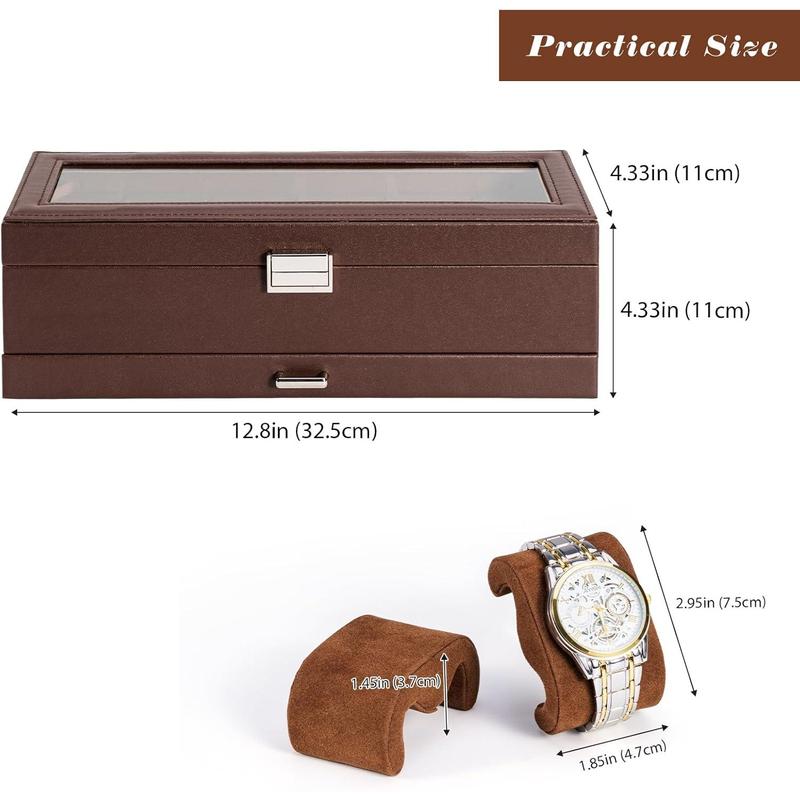 Watch Box for Men, 6 Slot  3Slot Watch Display Case with Drawer, Men Watch Case With Glass Lid, Watch Storage Watch Holder Organizer for Men Women -6 Slot