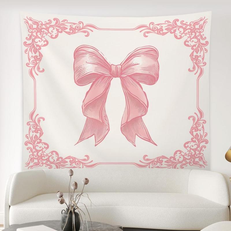 Coquette Pink Bowknot Tapestry Wall Hangin,Home Dorm Bedroom Living Room Decor,Coquette Aesthetic Tapestries,Gifts for Women Teen Girls,50x60 Inches