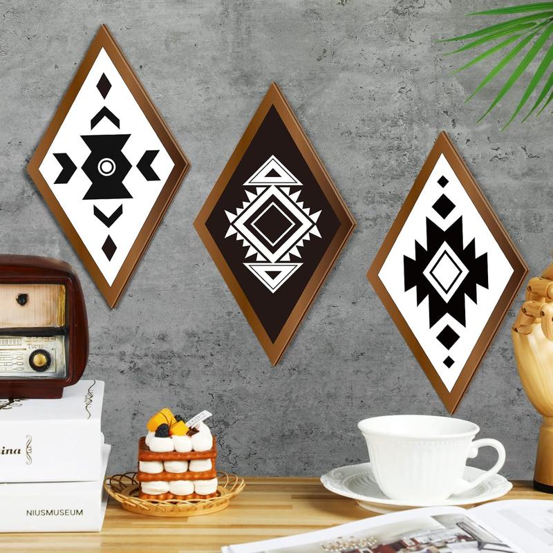 6 Pcs Farmhouse Aztec Wall Decor Western Home Wall Decor Southwestern Rustic Boho Diamond Wood Sign Modern Geometric Hanging Room Ornaments Hangable Wooden Decoration