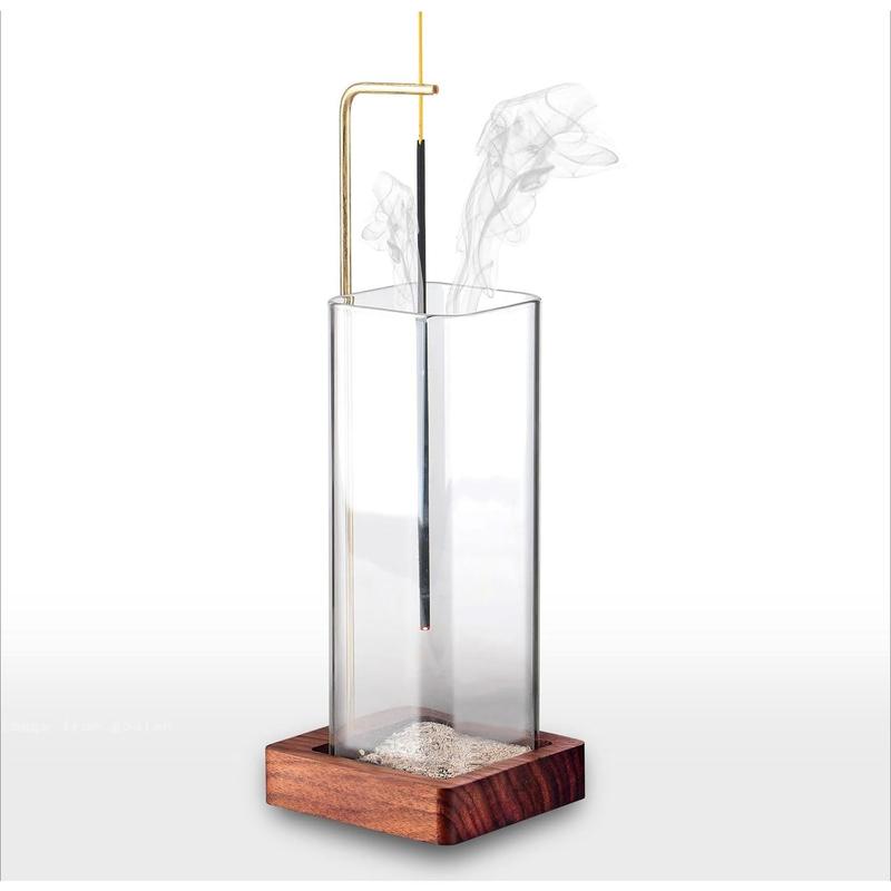 Incense Holder for Sticks [Anti-Ash Flying] with Removable Glass Ash Catcher No Mess Incense Burner