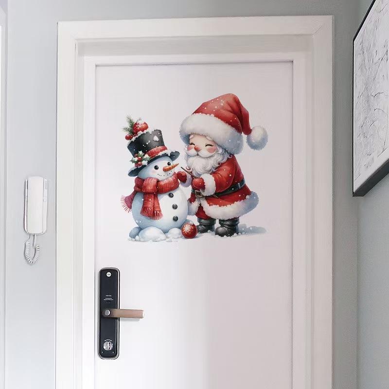 Santa Claus & Snowman Pattern Window Sticker, 1 Count Self Adhesive Window Decal, Decorative Sticker for Home Kitchen Living Room