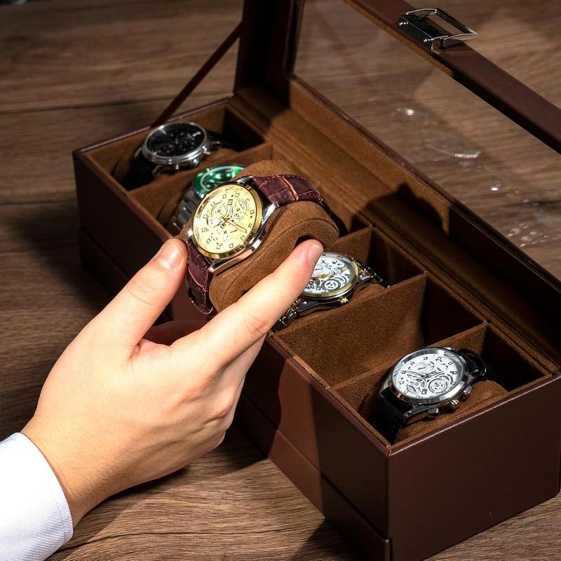 Watch Box for Men, 6 Slot  3Slot Watch Display Case with Drawer, Men Watch Case With Glass Lid, Watch Storage Watch Holder Organizer for Men Women -6 Slot