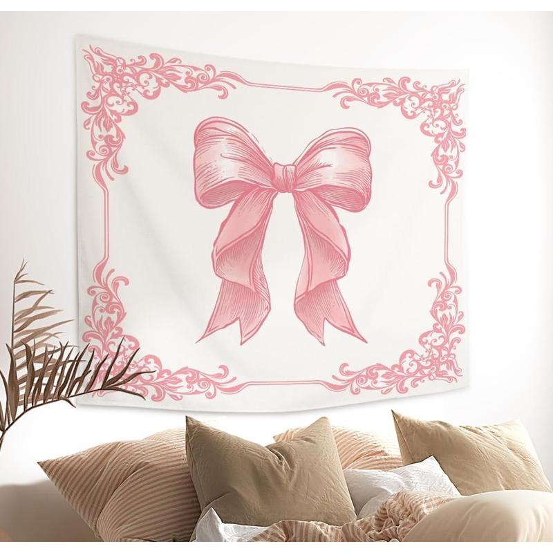 Coquette Pink Bowknot Tapestry Wall Hangin,Home Dorm Bedroom Living Room Decor,Coquette Aesthetic Tapestries,Gifts for Women Teen Girls,50x60 Inches