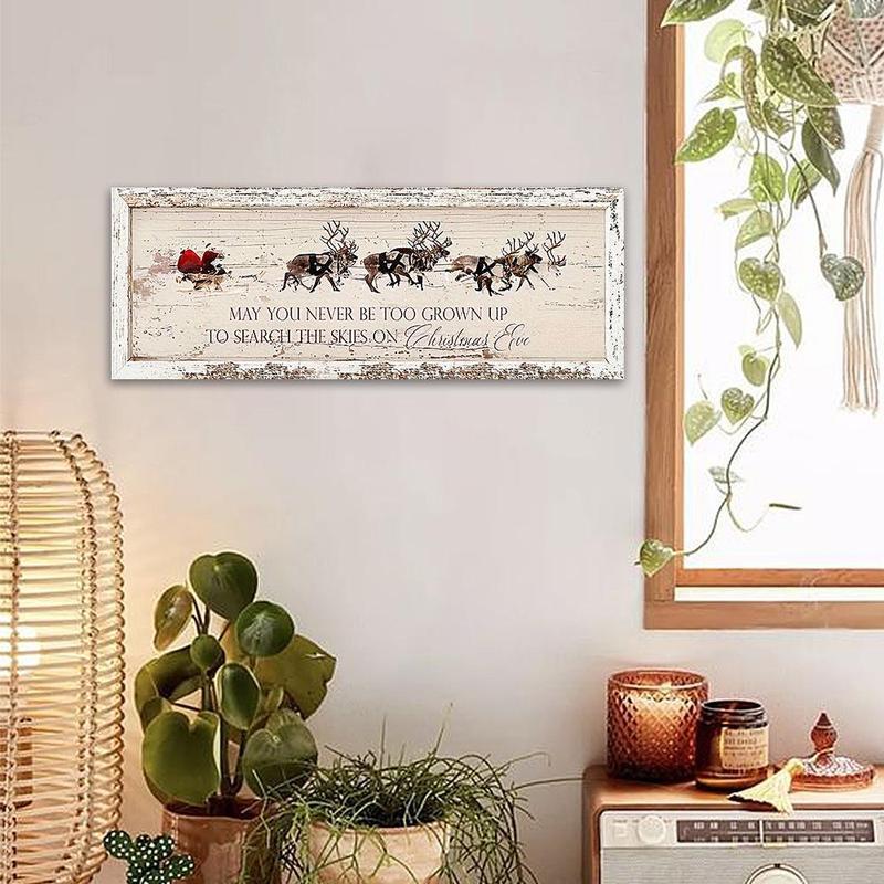 Vintage Christmas Themed Wooden Sign, 1 Count Reindeer & Santa Claus & Letter Pattern Wall Decor, Hanging Decor for Home Living Room Bedroom Farmhouse