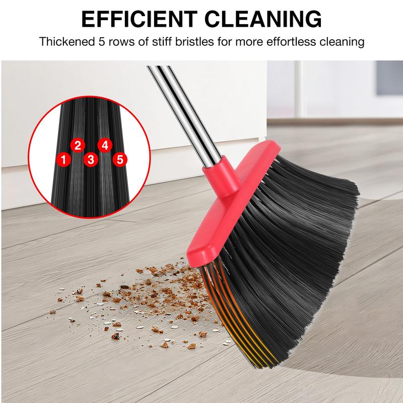 Broom and Dustpan Set, 52-in Long Adjustable Handle Broom Dustpan Combo with Dustpan Teeth to Automatically Clean Hair Suitable