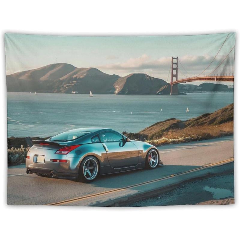 FoRes Sports 350z Jdm Car Golden Gate Bridge Car Tapestry Wall Hanging Funny Wall Tapestry for Bedroom Living Room Office Classroom Dorm Ceiling Home Wall Decor Art Tapestries 30