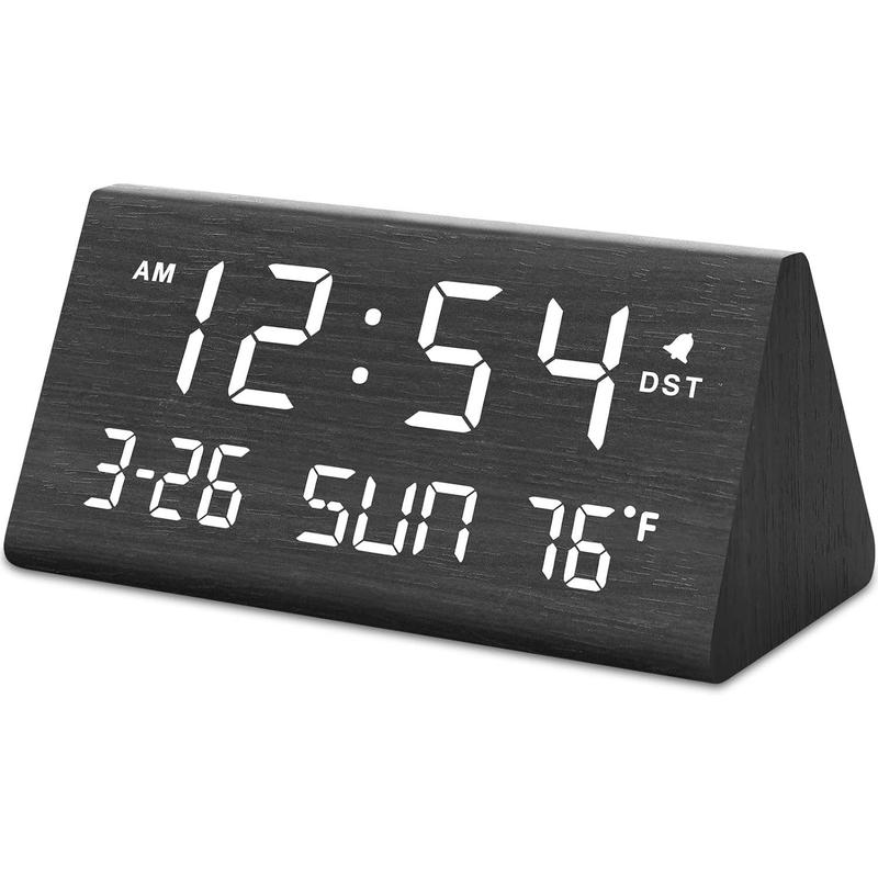 Digital Alarm Clocks for Bedrooms - Wooden Electric Clock, Date, Weekday, Temperature, 0- Brightness, Adjustable Alarm Volume,Housewarming Gift Decor cubo clock