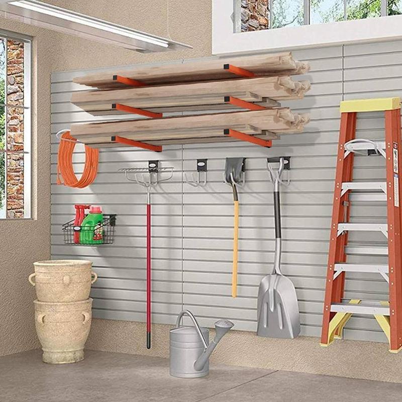 Wall Mount Lumber Storage Rack and Garage Shelving, Foldable Wood Wall Mounted Organizer, 2 Counts Wood Organizer and Lumber Shelves Storage Holders Rack Holds Up 600 LB with 3-level Indoor and Outdoor, Wall Mounted Shelves, Foldable Shelves Rack