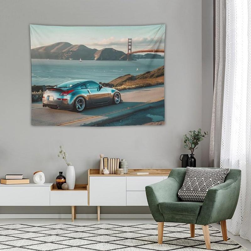 FoRes Sports 350z Jdm Car Golden Gate Bridge Car Tapestry Wall Hanging Funny Wall Tapestry for Bedroom Living Room Office Classroom Dorm Ceiling Home Wall Decor Art Tapestries 30