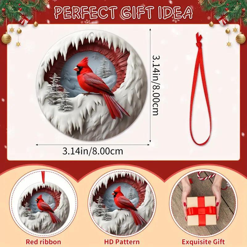 Christmas 3D Cardinal Bird Design Hanging Ornament, 2 Counts set Creative Bird Hanging Decoration, Hanging Decor for Home Party Festival, Home Decor