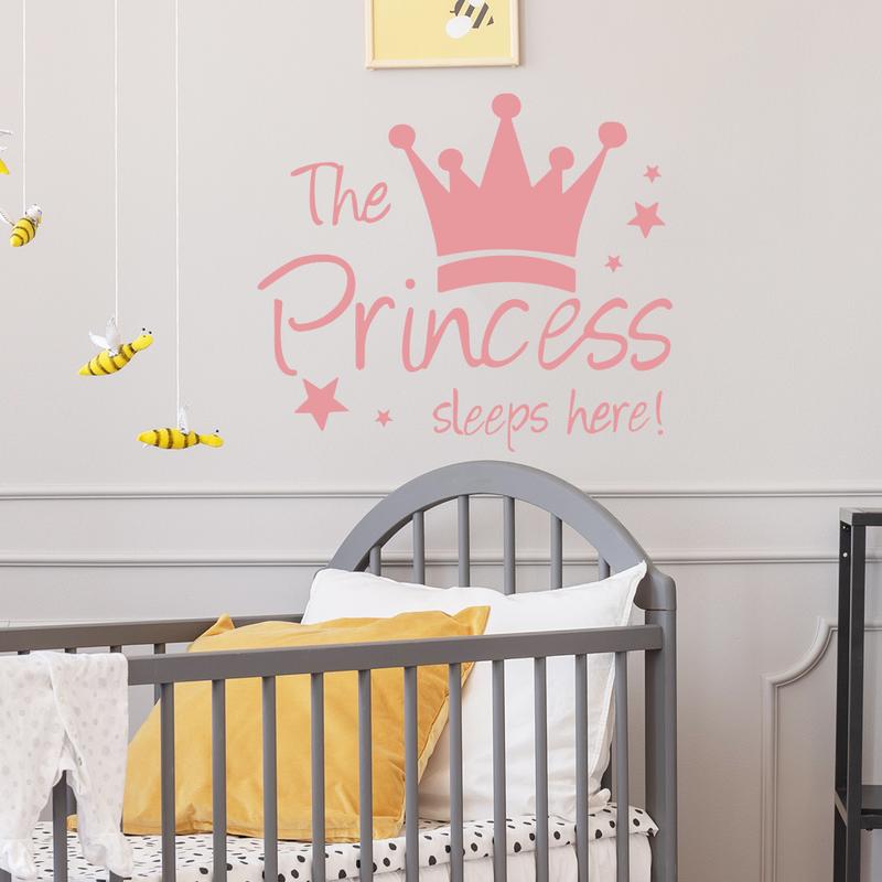 Princess Crown Wall Stickers, The Princess Sleeps Here Wall Decals for Girls Room Little Girls Bedroom Nursery Playroom Daycare Classroom Parties Decoration Decorative Smooth