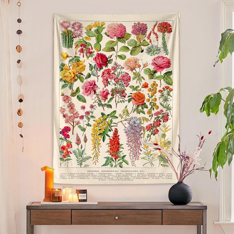 Floral Wall Tapestry, 1 Count Summer Home Decor Hanging Aesthetic Bohemian Wall Hanging Tapestry, Wall Art Decoration for Living Room Dorm Bedroom Decor