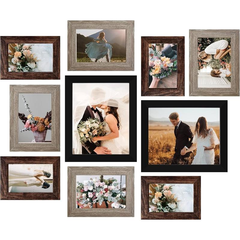 Picture Frame Set 10-Pack, Gallery Wall Frame Collage with 8x10 5x7 4x6 Frames in 3 Different Finishes Decor Photo