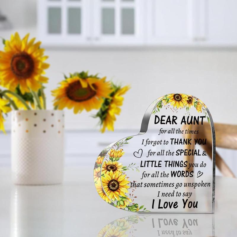 Aunt Gifts from Niece Nephew, to My Auntie Acrylic Heart Sign Presents, Best Aunt Ever Gifts, Valentines Day Birthday, Mothers Day, Christmas Sunflower Gifts for Aunt Auntie