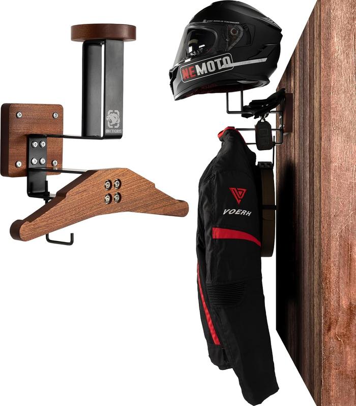 OneTigris Motorcycle Helmet Holder Wall Mount – Perfect Christmas Gift, Solid Wood Gear Rack Organizer & Display for Helmets, Football, and Cycling Gear