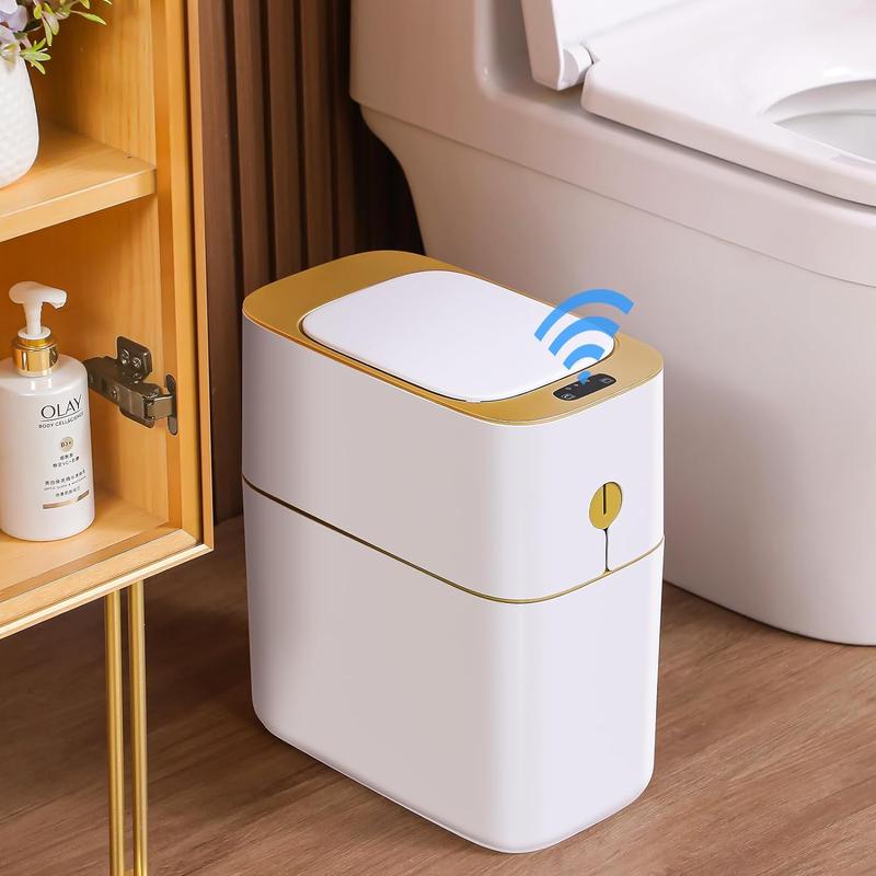 Bathroom Trash Can Garbage Can-Touchless with Lid, Small Plastic Slim Waste Basket for Bedroom, Office, Living Room, Toilet, Laundry, Dormitory