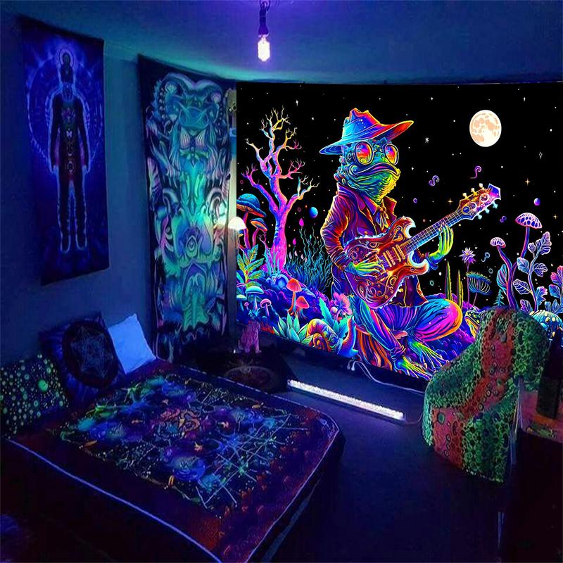 Cartoon Frog Pattern Tapestry, 1 Count Fluorescent Tapestry with Installation Package, Wall Hanging for Living Room Bedroom Office Home Decor