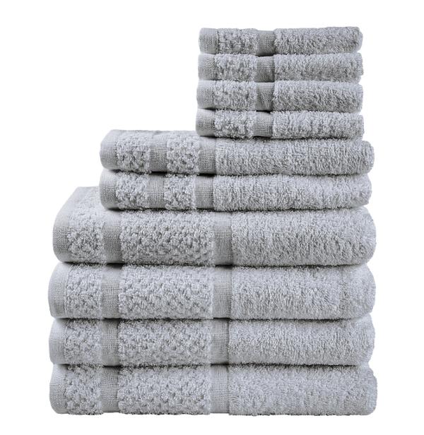 Mainstays 10 Piece Towel Set with Upgraded Softness & Durability, Grey Bath Cotton