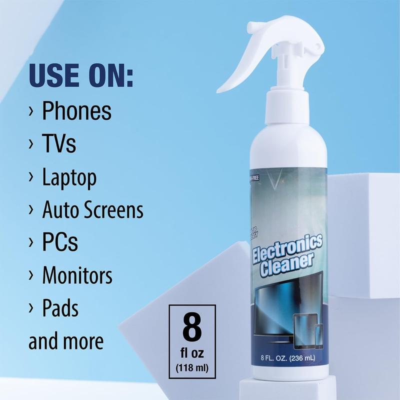 Spray for Electronics Cleaning, Safe Multisurface Cleaner for Any TV, Phone, Monitor, Keyboard, Screen, Computer, Includes Microfiber Towel - 8 Ounce Kit