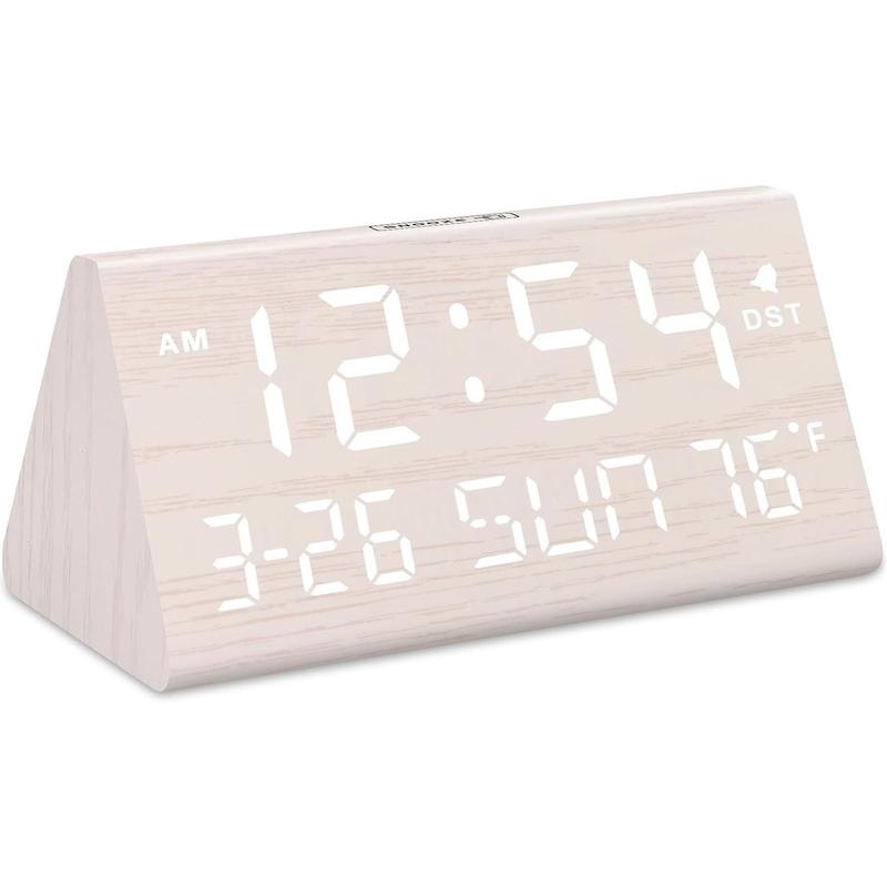 Digital Alarm Clocks for Bedrooms - Wooden Electric Clock, Date, Weekday, Temperature, 0- Brightness, Adjustable Alarm Volume,Housewarming Gift Decor cubo clock