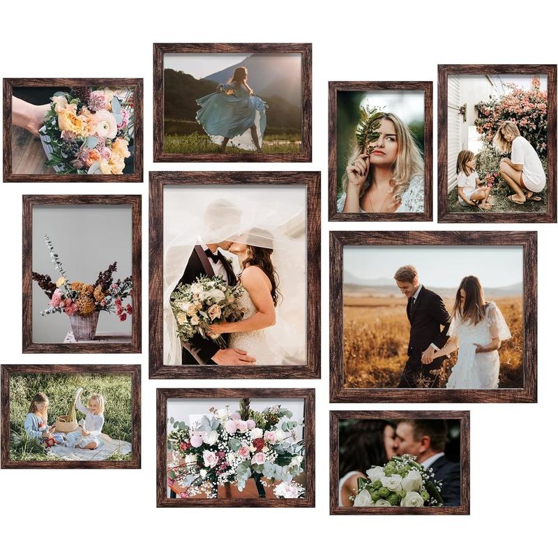 Picture Frame Set 10-Pack, Gallery Wall Frame Collage with 8x10 5x7 4x6 Frames in 3 Different Finishes Decor Photo