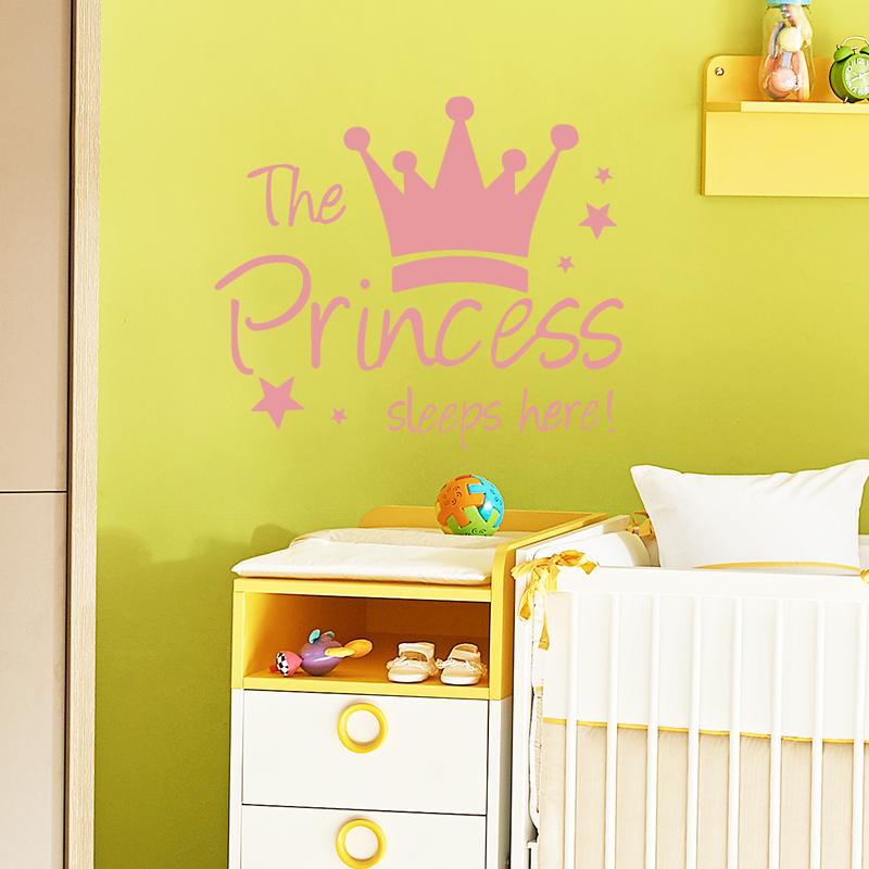 Princess Crown Wall Stickers, The Princess Sleeps Here Wall Decals for Girls Room Little Girls Bedroom Nursery Playroom Daycare Classroom Parties Decoration Decorative Smooth