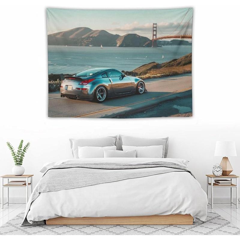 FoRes Sports 350z Jdm Car Golden Gate Bridge Car Tapestry Wall Hanging Funny Wall Tapestry for Bedroom Living Room Office Classroom Dorm Ceiling Home Wall Decor Art Tapestries 30