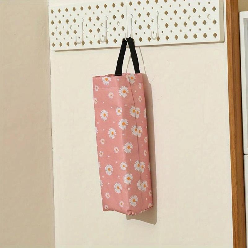 Random Color Daisy Pattern Hanging Garbage Bag Storage Bag, 1 Count Space Saving Garbage Bag Container for Home Kitchen Bathroom Office