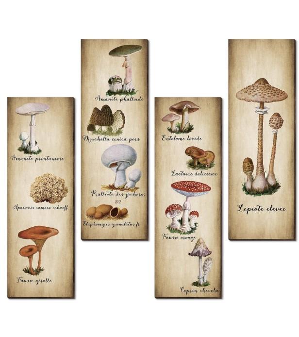 4 Pack Mushroom Wall Decor Vintage Mushroom Wall Art Sign Rustic Wooden Mushroom Kitchen Decor Mushroom Poster Hanging Fungus Aesthetic Art for Bedroom... Size:11 x 3.5 Inch