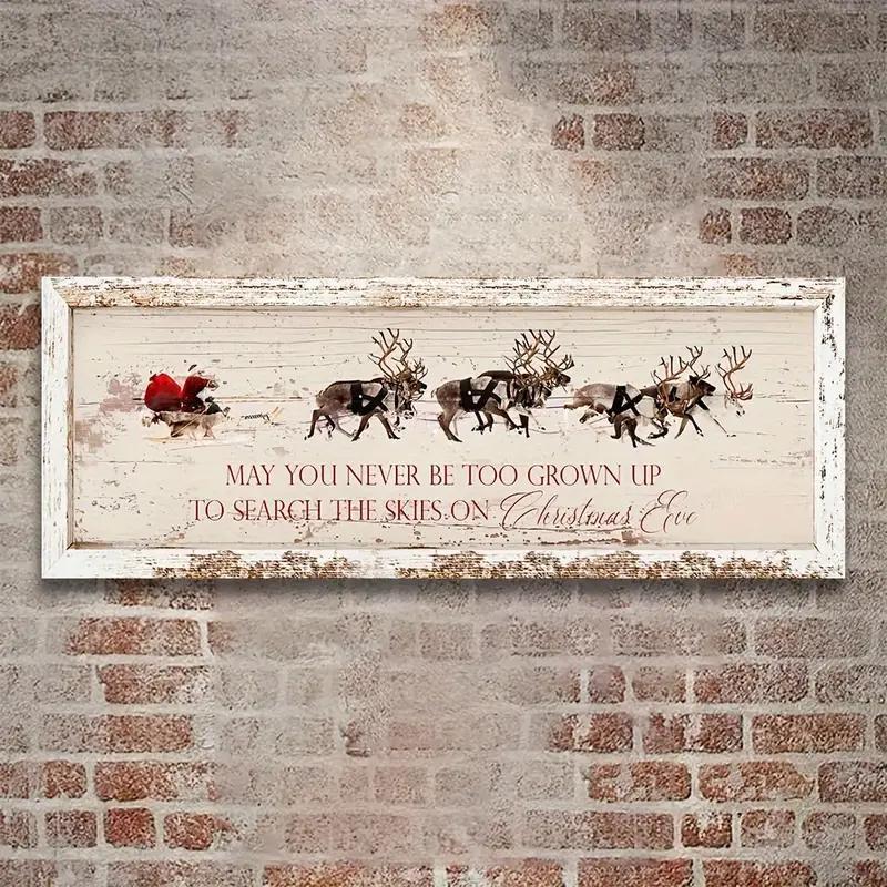 Vintage Christmas Themed Wooden Sign, 1 Count Reindeer & Santa Claus & Letter Pattern Wall Decor, Hanging Decor for Home Living Room Bedroom Farmhouse