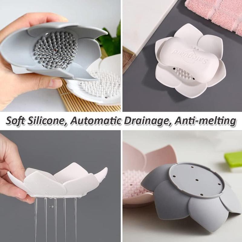 Silicone Soap Dishes with Draining - 2 Pack for Shower, Sink, and Bathtub. Extend Soap Life.