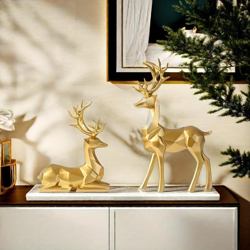 Reindeer Figurine Set, 2 Counts set Versatile Resin Decor for Home & Office, Perfect for Desk, Bookshelf, Or Living Room Display