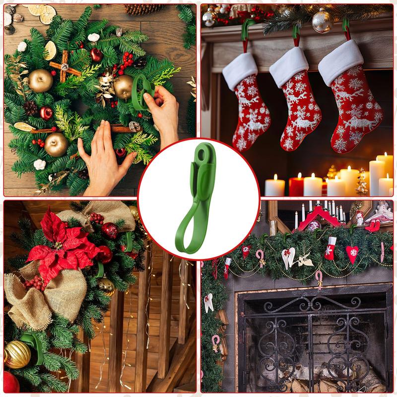 12 24 Pcs Christmas Hooks Garland Hanger Green Hooks christmas Holder Silica Hanger No Tools Cord Bundler Home Hack Decoration Tools Wall Hanger Silicone Adhesive Straps for Wreath Garland Fireplace Mantle Stairways