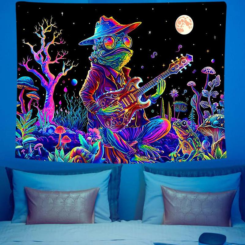 Cartoon Frog Pattern Tapestry, 1 Count Fluorescent Tapestry with Installation Package, Wall Hanging for Living Room Bedroom Office Home Decor