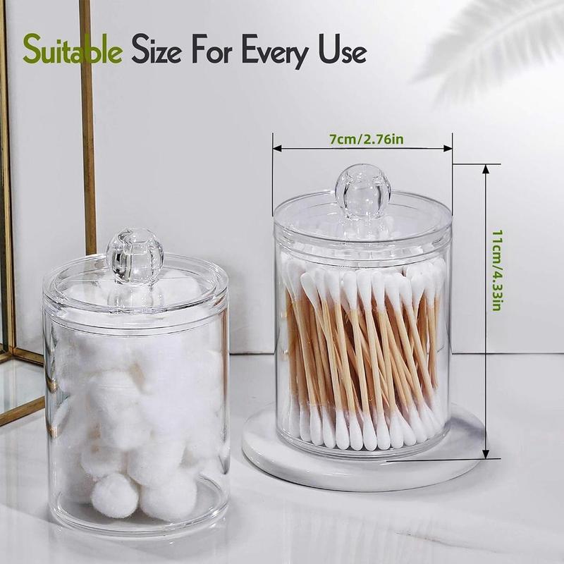 Clear Storage Jar with Lid, 2 4 Counts Qtip Holder Dispenser, Home Organizer for Bathroom