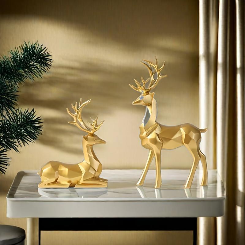 Reindeer Figurine Set, 2 Counts set Versatile Resin Decor for Home & Office, Perfect for Desk, Bookshelf, Or Living Room Display