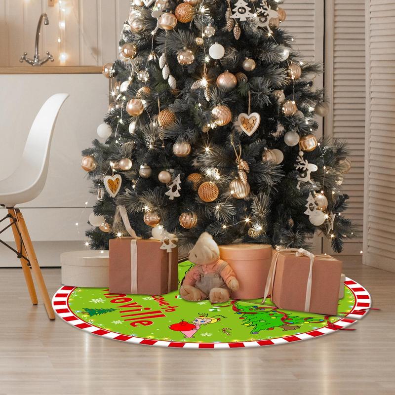 Christmas Tree Skirt, 1 Count Welcome To Whoville Merry Christmas Collar, Soft Farmhouse Xmas Holiday Decoration, Christmas Decor Mat