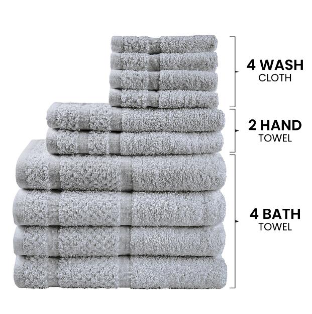 Mainstays 10 Piece Towel Set with Upgraded Softness & Durability, Grey Bath Cotton