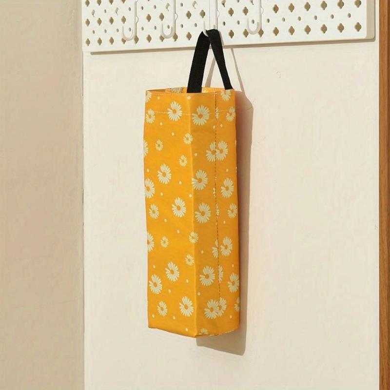 Random Color Daisy Pattern Hanging Garbage Bag Storage Bag, 1 Count Space Saving Garbage Bag Container for Home Kitchen Bathroom Office