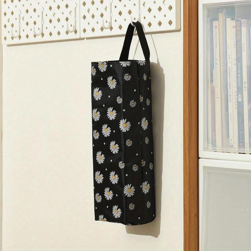 Random Color Daisy Pattern Hanging Garbage Bag Storage Bag, 1 Count Space Saving Garbage Bag Container for Home Kitchen Bathroom Office