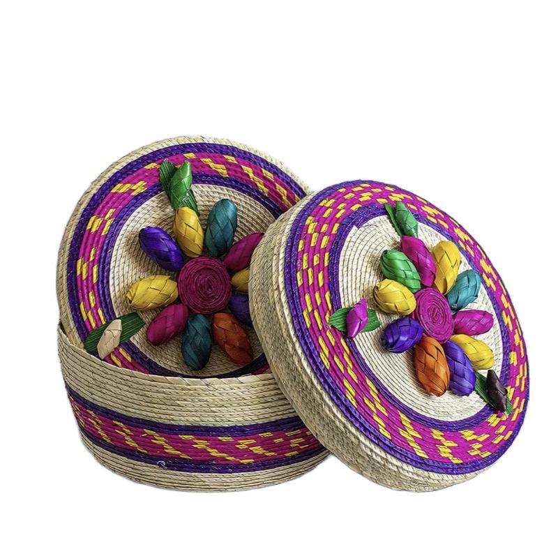 2-Pack Genuine Mexican Handwoven Tortilla Basket, Fiesta Mexican Tortilla Warmer, Tortilla Holder, Tortillero, Palm Straw Baskets Handmade in Mexico, Mexican Bowls