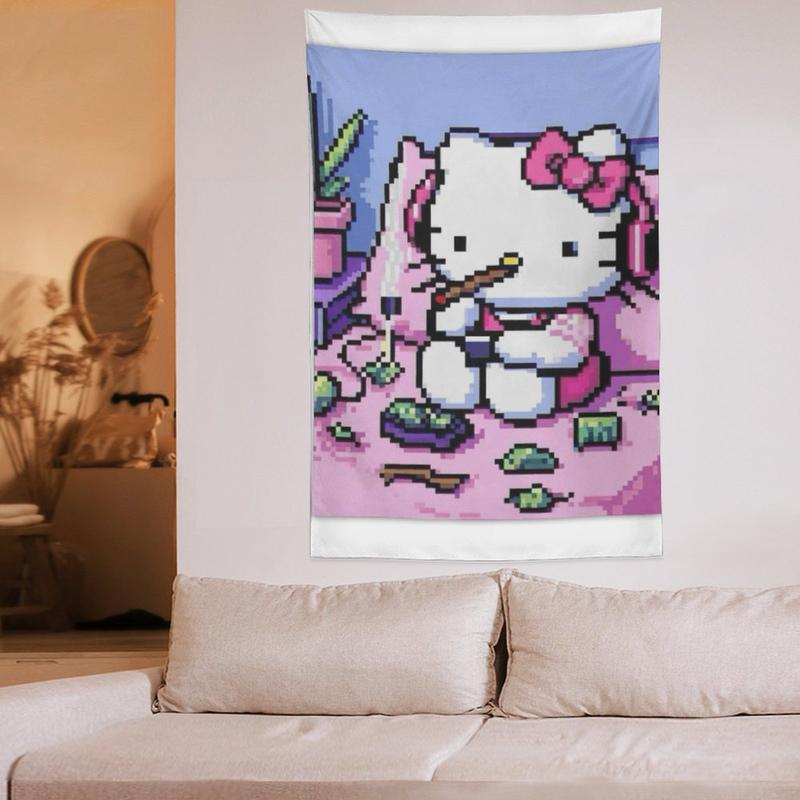 Hello-Kitty Funny Cartoon Tapestry Cute Anime Banner Decoration Bedroom Living Room Dormitory Office Party Birthday Gift