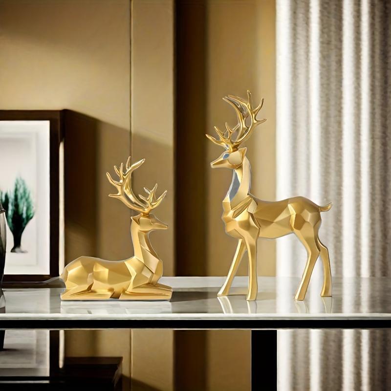 Reindeer Figurine Set, 2 Counts set Versatile Resin Decor for Home & Office, Perfect for Desk, Bookshelf, Or Living Room Display