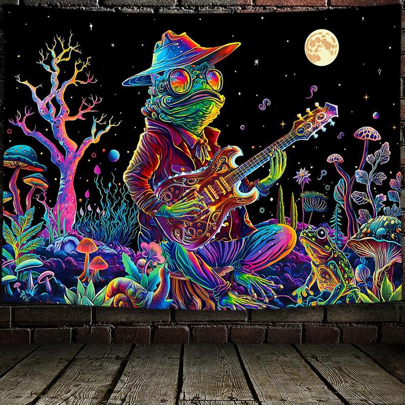 Cartoon Frog Pattern Tapestry, 1 Count Fluorescent Tapestry with Installation Package, Wall Hanging for Living Room Bedroom Office Home Decor